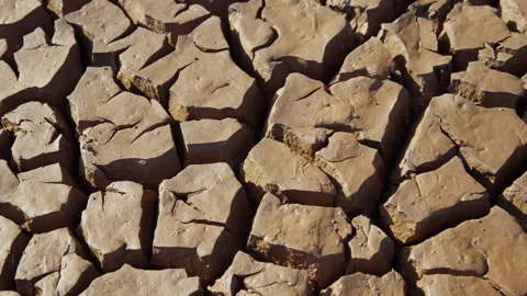 Right to left close up slider shot of dried mud in the savanna Stock Footage 278933532