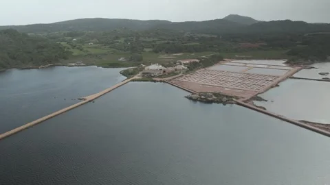 Right-to-Left Drone Flyby Over Salt Pans in Menorca, Spain Stock-Footage 344193403