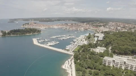 Right to Left Drone View of Rovinj Old Town and Adriatic Coast, Croatia Stock Footage 344039770