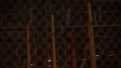 Right to left pan: electricity power station in San Francisco at night Stock Footage 236812358