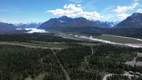 Right to Left Pan of Green Valley in Alaska Stock Footage 217849124