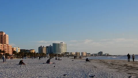 Right To Left Pan With People On Beach Vacation Beach Resort At Sunset Stock Footage 127249758