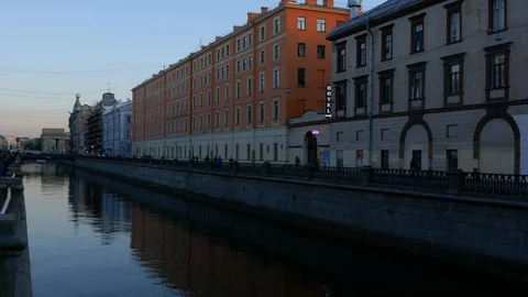 Right to left pan people in a walking street near Griboyedov Canal Stock Footage 103288484