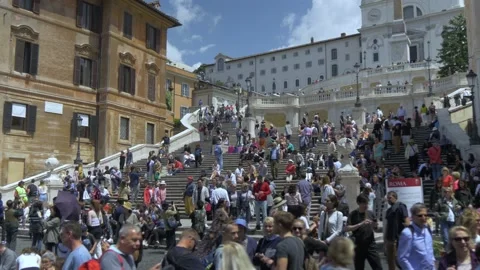 Right To Left Pan Of The Spanish Steps In Rome, Italy Stock Footage 154916747