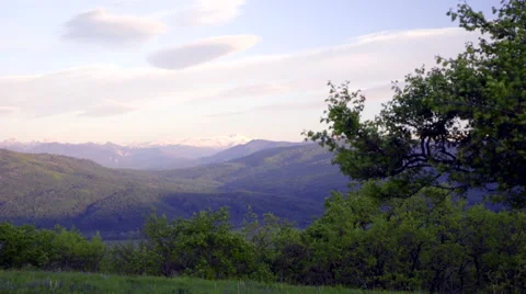 Right to left slide shot of the plateau Lagonaki at sunset Stock Footage 50886689