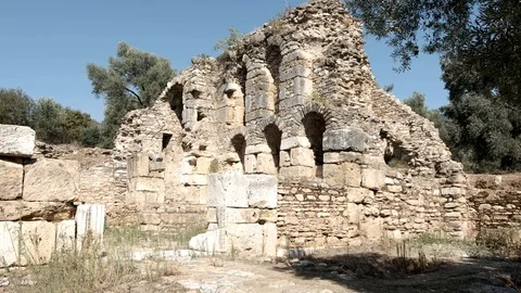 Right to left view of ancient library of NYSA ancient city Stock Footage 117808331
