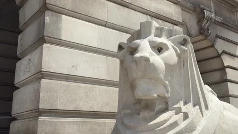 Right Lion Statue at Nottingham Council House Old Market Square England Stock Footage 336846708