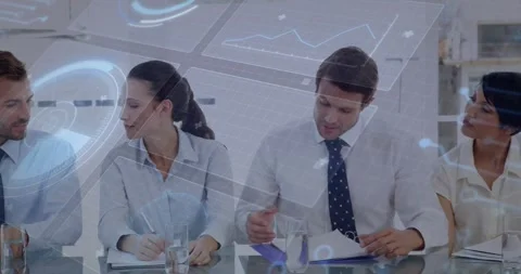 Right man flipping blue folder starting docs review in business meeting, HUD Stock Footage 320651223