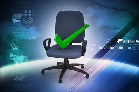 Right mark sitting comfortable computer chair Illustrazione stock