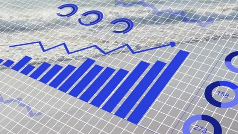 Right motion initiating blue 3D finance dashboard unfolding on grid, growing Stock Footage 333631827