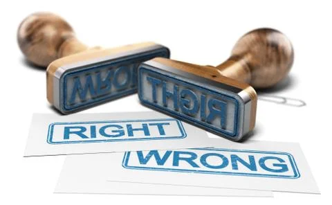 Right or Wrong Concept. Two Rubber Stamps Over White Foto stock