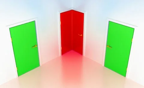 Right or wrong: conceptual corner door Illustrazione stock
