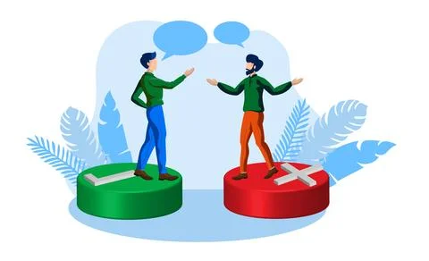 Right or wrong conversation, two people arguing vector illustration concept Illustrazione stock