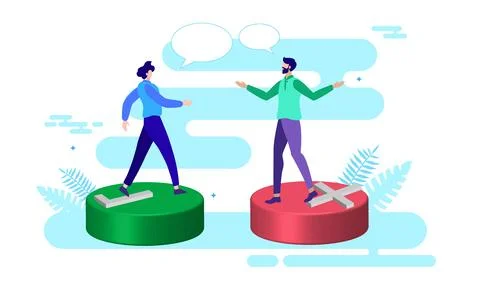 Right or wrong conversation, two people arguing Illustrazione stock