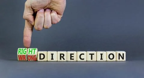 Right or wrong direction symbol. Concept words Right direction Wrong direct.. Stock Photos
