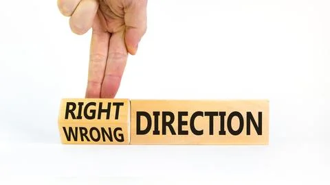 Right or wrong direction symbol. Concept words Right direction Wrong direct.. Stock Photos