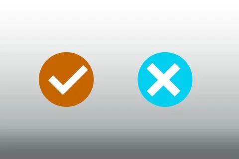 Right or wrong icon set vector. Right tick in orange circle and aqua color .. Ilustración de archivo