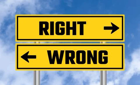 Right or wrong road sign on blue sky background Stock Photos