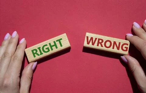 Right or Wrong symbol. Concept word Right or Wrong on wooden blocks. Busine.. Stock Photos