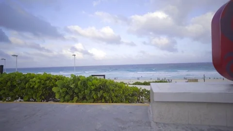 Right pan of the Cancun sign on the beach Video stock 74607352