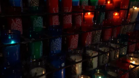 Right pan infinity loop colorful candle black background Stock Footage 123203186