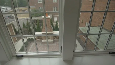 Right Pan of Interior Windows Overlooking Patio Stock Footage 100899416