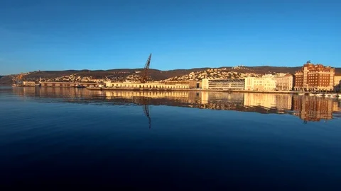 Right pan old Trieste port buildings in Trieste, Italy Stock Footage 122364519