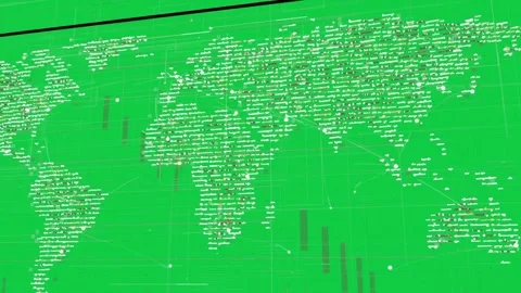 Right pan starting global network pulsing nodes, tracing links, showing flow on Stock Footage 337142667