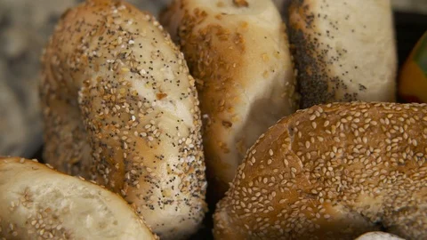 Right panning shot of bagels  Stock Footage 112821494
