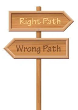 Right Path Wrong Path Wooden Guidepost Stock Illustration