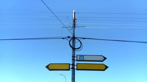 Right pointing blank white direction sign. road signs pointers. Yellow and wh Stock Photos