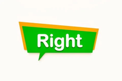  Right Right, colored cartoon speech bubble, white text. Accurate, exact, ... Stock Photos