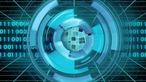 Right ring sliding in, holographic assembly forming and rotating for revealing Stock Footage 334337454