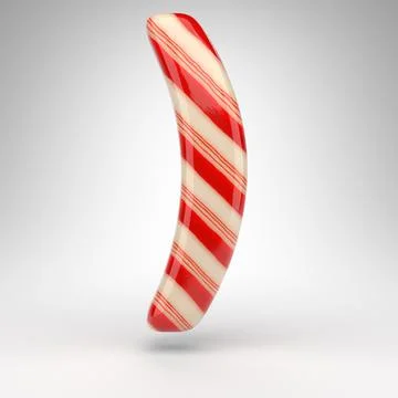 Right round bracket symbol on white background. Candy cane 3D sign with red a Illustrazione stock