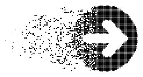 Right Rounded Arrow Disintegrating Pixel Icon Stock Illustration