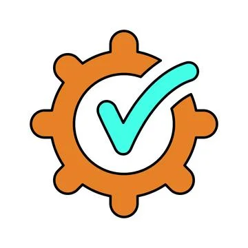 Right setting, Gear with check icon. Stock Illustration