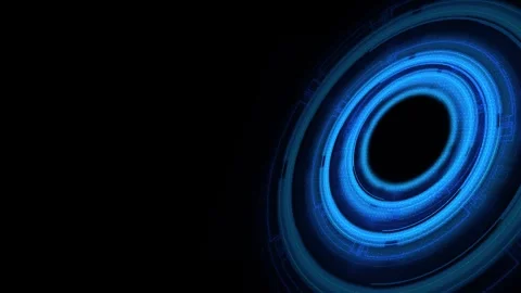Right side blue HUD ring visual luminous circular layers, black negative space, Stock Footage 340527888