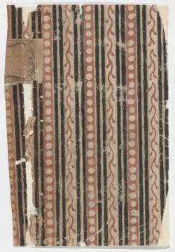 Right side of a book cover with pattern of stripes, vines, and dots 19th ce.. Foto stock