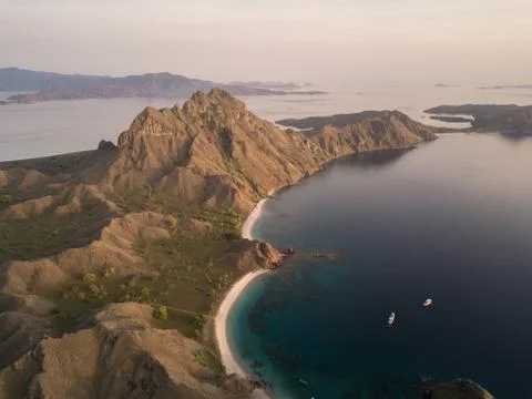 Right side coast from top view of 'Padar Island' in a morning before sunrise, Stock Photos