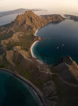 Right side coast from top view of 'Padar Island' in a morning before sunrise, Stock Photos