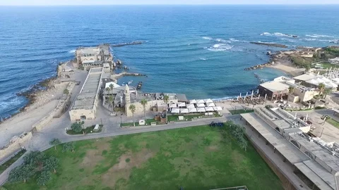 Right Side Flight over Caesarea Bay Promenade. Israel. DJI-0011-08 스톡 동영상 98508653