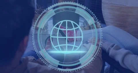 Right-side person tapping device, causing cyber security shield fading and HUD Stock Footage 334114110
