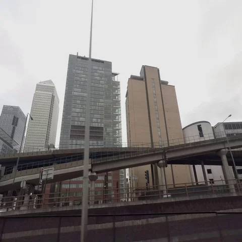 Right Side View Of A Driving Plate of Canary wharf drive by Stock Footage 69327446