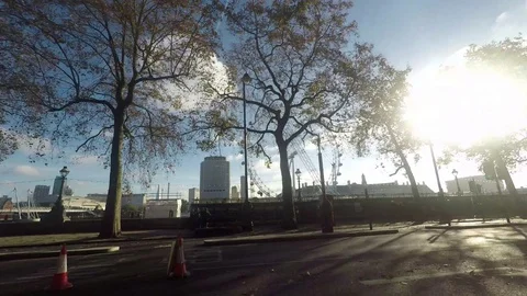 Right Side View Of A Driving Plate Car Drives on Parliament St London Eye view Stock Footage 69786548
