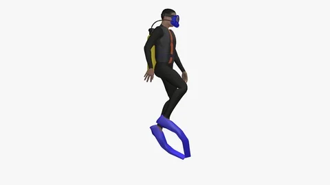 RIGHT SIDE VIEW OF SEA DIVER STANDING SWIMMING UNDERWATER EMBEDDED ALPHA LOOP Video stock 98677037