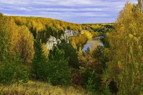 On the right slope of the Sylva river valley in the Kungur region of the Perm Stock Photos