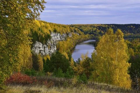 On the right slope of the Sylva river valley in the Kungur region of the Perm Stock Photos