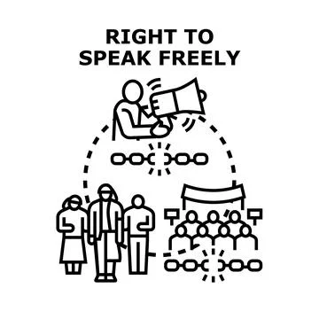 Right to speak freely concept breaking chain restrictions Illustration