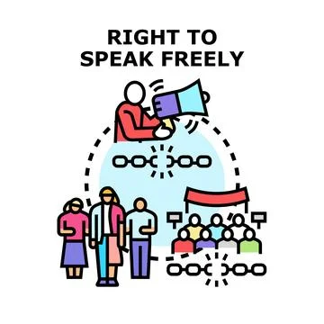 Right to speak freely concept breaking chain restrictions Illustration