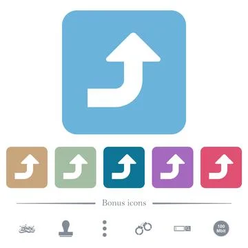 Right top side turn arrow solid flat icons on color rounded square background Illustrazione stock